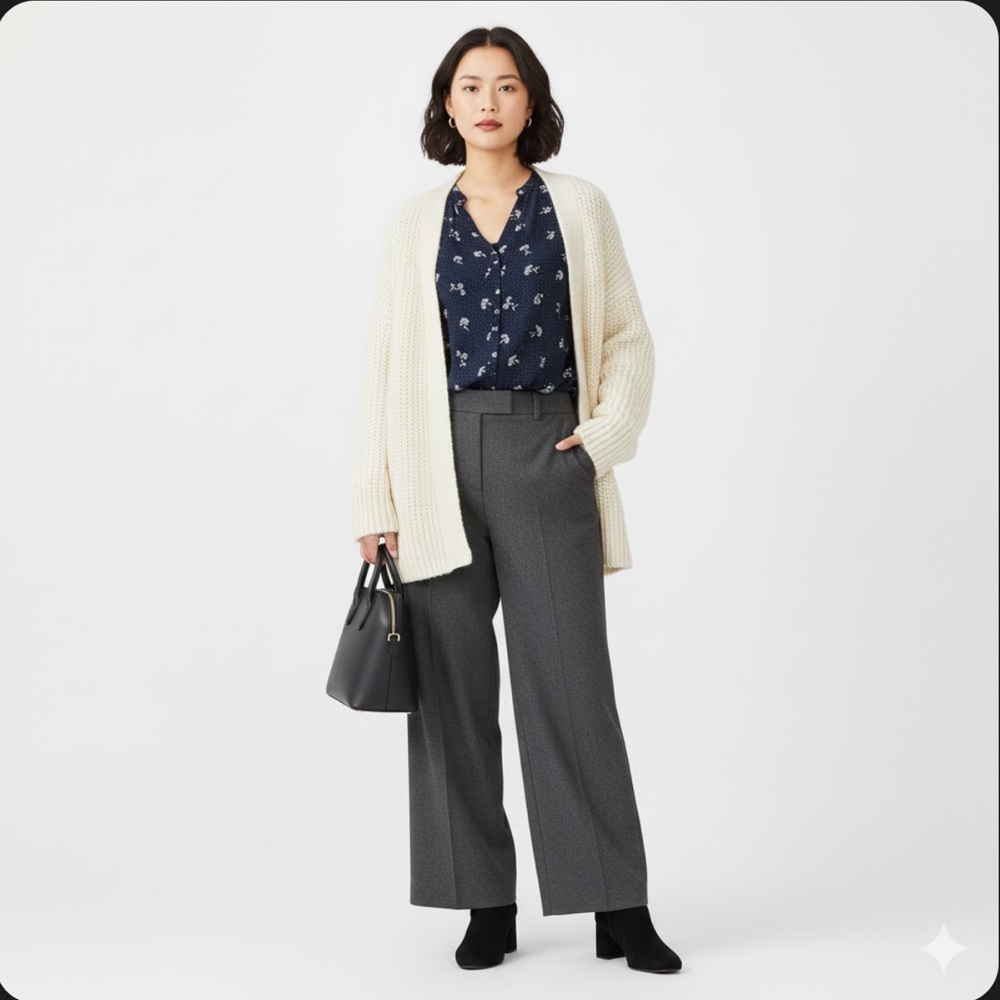Catherine's Navy Floral Dotted Sheer Button-Down Tunic Top - Picture 2 of 4
